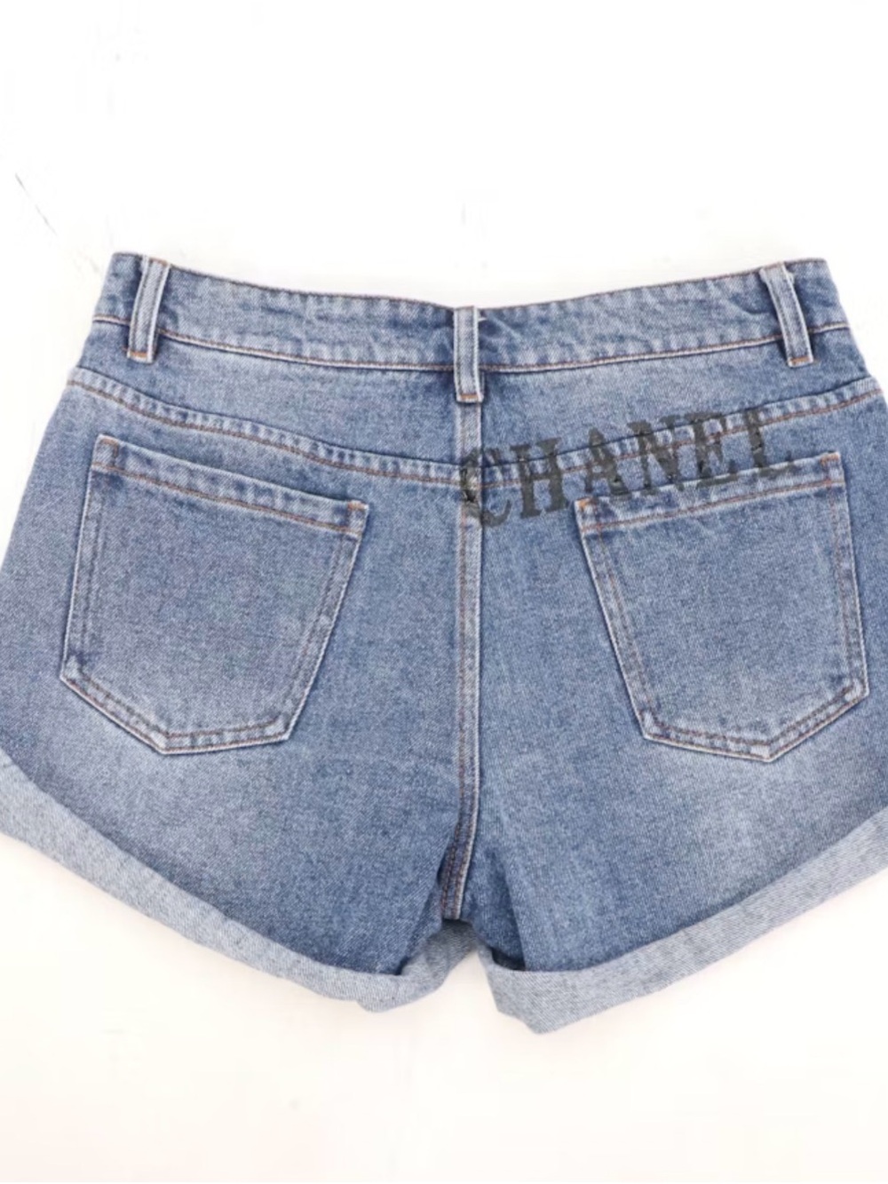 CHANEL Light Blue Rolled-Hem Denim Shorts